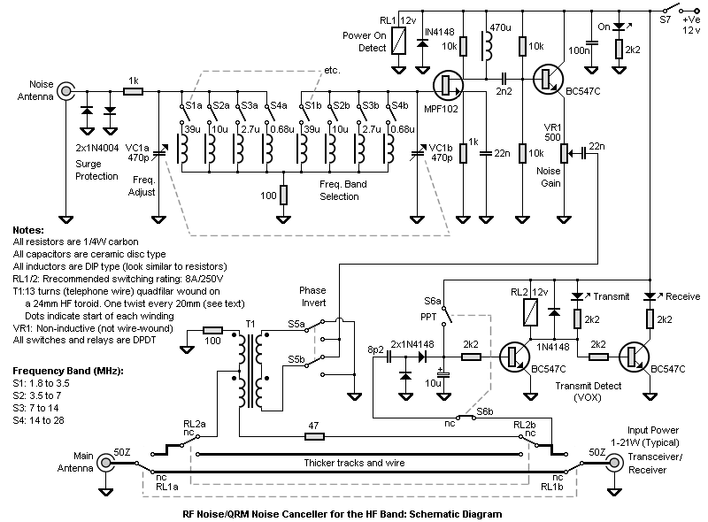 HF Band QRM/QRN Noise Canceller: Schematic Diagram